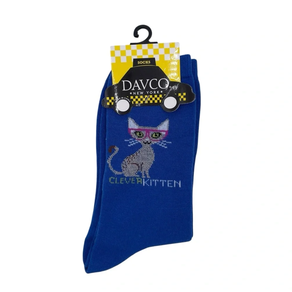 NEW Davco New York Clever Kitten Novelty Crew Socks Women's Size 9-11 Kitty Cat